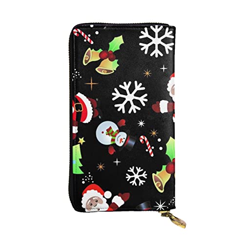 BONDIJ Frohe Weihnachten Frauen Brieftaschen PU Leder Lange Reißverschluss Kartenetui Mehrere Kartenfächer Clutch, Schwarz, Einheitsgröße, Schwarz , Einheitsgröße von BONDIJ