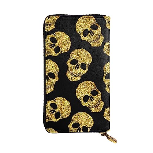 BONDIJ Funkelndes Totenkopf-Muster Damen Geldbörsen PU Leder Lange Reißverschluss Kartenetui Mehrere Kartenfächer Clutch, Schwarz , Einheitsgröße von BONDIJ