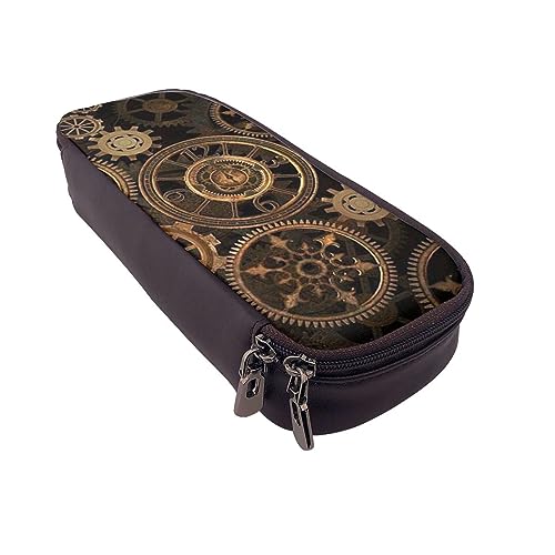 BONDIJ Garden Potatoes Bedruckte Leder Bleistift Pouch, Große Kapazität Stift Taschen Niedlich Bleistift Fall Kosmetik Organizer Tasche mit Reißverschluss, Gears Clock Bronze Century, Einheitsgröße, von BONDIJ