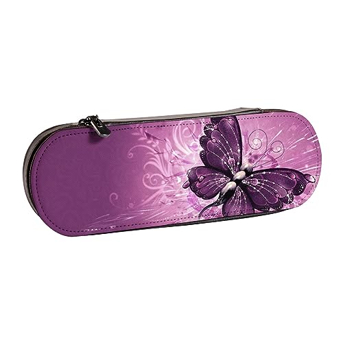 BONDIJ Garden Potatoes Bedruckte Leder Bleistift Pouch, Große Kapazität Stift Taschen Niedlich Bleistift Fall Kosmetik Organizer Tasche mit Reißverschluss, rosa Schmetterling (Pink Butterfly), von BONDIJ