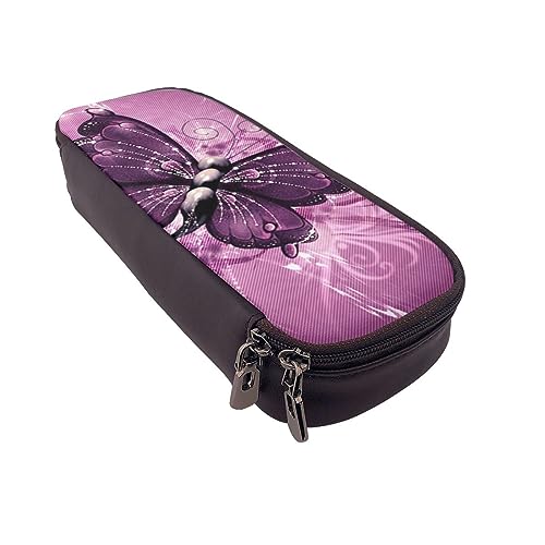 BONDIJ Garden Potatoes Bedruckte Leder Bleistift Pouch, Große Kapazität Stift Taschen Niedlich Bleistift Fall Kosmetik Organizer Tasche mit Reißverschluss, rosa Schmetterling (Pink Butterfly), von BONDIJ