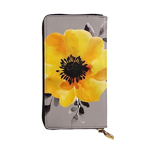 BONDIJ Gelbe Blume Frauen Brieftaschen PU Leder Lange Reißverschluss Kartenetui Mehrere Kartenfächer Kupplung, Schwarz, Einheitsgröße, Schwarz , Einheitsgröße von BONDIJ