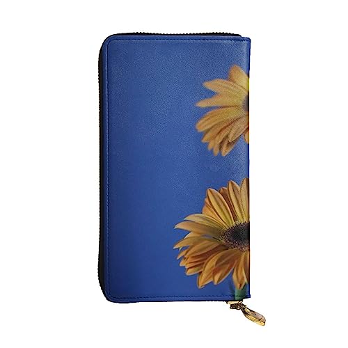 BONDIJ Gelbe Blumen Damen Geldbörsen PU Leder Lange Reißverschluss Kartenetui Mehrere Kartenfächer Clutch, Schwarz , Einheitsgröße von BONDIJ