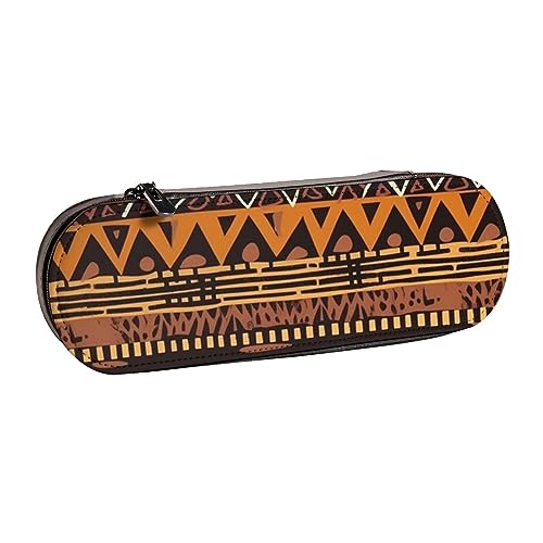 BONDIJ Gelbe Sonnenblumen-Feld-gedruckte Leder-Bleistift-Tasche, große Kapazität, niedliches Federmäppchen, kosmetische Organizer-Tasche mit Reißverschluss, Afrikanischer Schlamm, Tribal, von BONDIJ