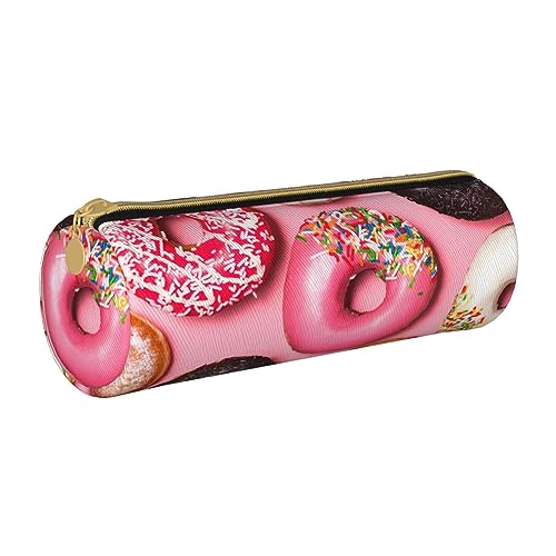 BONDIJ Giraffen Familie Gedruckt Frauen Leder Bleistift Beutel, Große Kapazität Bleistift Fall Stift Tasche Mit Reißverschluss Für Büro, Rosa Donut, Einheitsgröße von BONDIJ