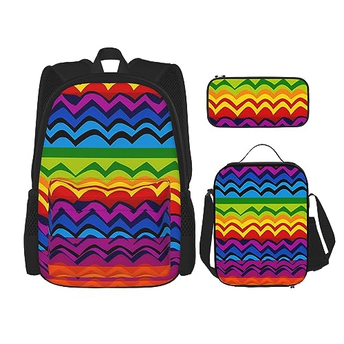 BONDIJ Gold Weiß Schmetterlinge Schwarz Rucksäcke für Schule mit Brotdose Federmäppchen Wasserabweisende Büchertasche für Jungen Mädchen Lehrer Geschenke, Gay Pride Regenbogen, Einheitsgröße, Daypack von BONDIJ