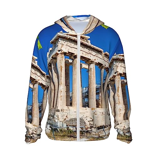 BONDIJ Greece History Building Unisex Sonnenschutz Hoodie Leicht Trocken Langarm LSF Wandershirt Outdoor, Schwarz , S von BONDIJ