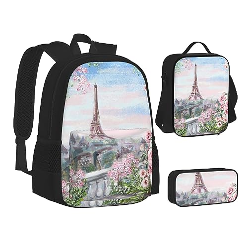 BONDIJ Große Elefanten Rucksäcke für die Schule mit Brotdose Federmappe, wasserabweisende Tasche für Jungen Mädchen Lehrer Geschenke, Blick auf den Eiffelturm Paris, Einheitsgröße von BONDIJ