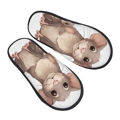 BONDIJ Hausschuhe mit Ratten-Druck, weiche Plüsch-Hausschuhe, warme Slip-on-Rutschen, gemütliche Hausschuhe für drinnen und draußen, Schwarz , Einheitsgröße von BONDIJ