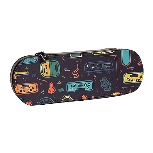 BONDIJ Hawaiianische Tapa Honu Schildkröte Bedruckte Leder Bleistift Tasche Große Kapazität Stifttaschen Niedlich Bleistift Fall Kosmetik Organizer Tasche mit Reißverschluss, Spiele-Videospiel-Muster, von BONDIJ