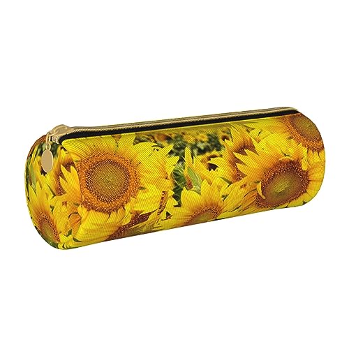 BONDIJ Kolibri Hibiskus Gänseblümchen Blumen Gedruckt Frauen Leder Bleistift Beutel, Große Kapazität Bleistift Fall Stift Tasche Mit Reißverschluss Für Büro, Goldene gelbe Sonnenblume, Einheitsgröße von BONDIJ