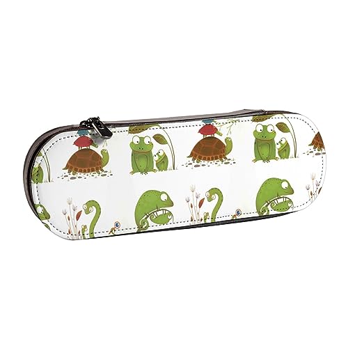 BONDIJ Koralle und blaugrüne Pfeile gedruckt Leder Bleistift Pouch, große Kapazität Stift Taschen Niedlich Bleistift Fall Kosmetik Organizer Tasche mit Reißverschluss, Schlangen-Frosch-Schildkröten, von BONDIJ