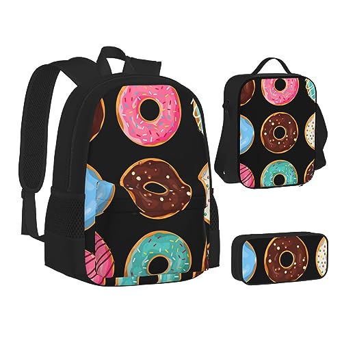 BONDIJ Libellen-Rucksäcke für die Schule mit Lunchbox, Federmäppchen, wasserabweisende Tasche für Jungen und Mädchen, Lehrergeschenke, Donuts, Einheitsgröße von BONDIJ