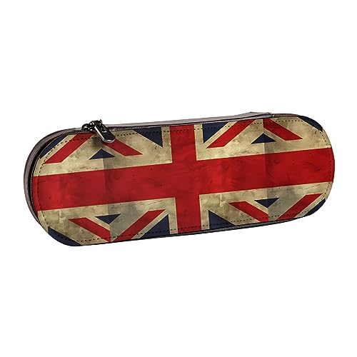 BONDIJ Lila Weinende Blume Gedruckt Leder Bleistift Pouch, Große Kapazität Stift Taschen Niedlich Bleistift Fall Kosmetik Organizer Tasche mit Reißverschluss, Union Jack Design, Einheitsgröße, von BONDIJ