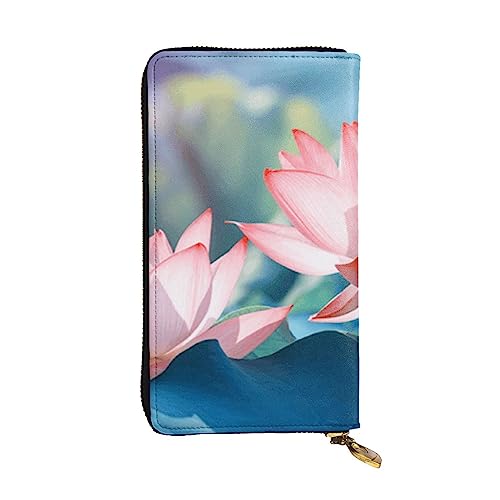 BONDIJ Lotus Plants Damen Geldbörsen PU Leder Langer Reißverschluss Kartenetui Mehrere Kartenfächer Clutch, Schwarz, Einheitsgröße, Schwarz , Einheitsgröße von BONDIJ