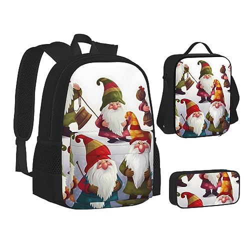 BONDIJ Lustige Weihnachtswichtel-Rucksäcke für die Schule mit Lunchbox, Federmäppchen, wasserabweisende Tasche für Jungen und Mädchen, Lehrer-Geschenke, Lustige Weihnachtswichtel, Einheitsgröße von BONDIJ