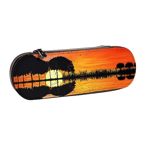 BONDIJ Mallard Federmäppchen mit Sonnenuntergang, bedruckt, Leder, großes Fassungsvermögen, niedliches Federmäppchen, Kosmetiktasche mit Reißverschluss, Gitarre Musik Sonnenuntergang, Einheitsgröße, von BONDIJ