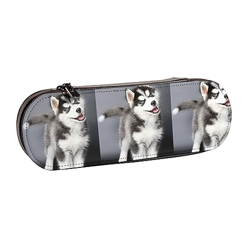 BONDIJ Niedliche Pinguine bedruckte Leder-Federmäppchen, großes Fassungsvermögen, niedliches Federmäppchen, Kosmetik-Organizer-Tasche mit Reißverschluss, Niedlicher Husky-Hund, Einheitsgröße, von BONDIJ