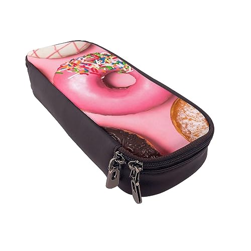 BONDIJ Ölgemälde Sonnenblume Gedruckt Leder Bleistift Beutel, Große Kapazität Stift Taschen Nette Bleistift Fall Kosmetik Organizer Tasche mit Reißverschluss, Rosa Donut, Einheitsgröße, Münzbeutel von BONDIJ