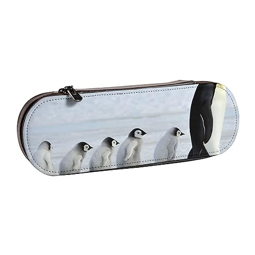 BONDIJ Ostereier Bedruckte Leder Bleistift Pouch, Große Kapazität Stift Taschen Niedlich Bleistift Fall Kosmetik Organizer Tasche mit Reißverschluss, Kaiserpinguine Küken, Einheitsgröße, Münzbeutel von BONDIJ