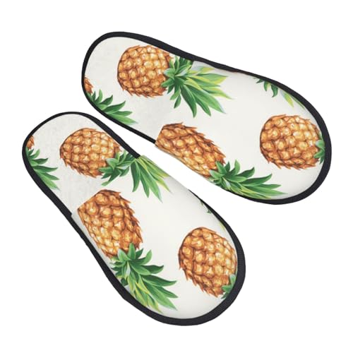 BONDIJ Pelzige Hausschuhe Für Damen Herren Ananas Drucken Scuff Hausschuhe Winter Plüsch Niedliche Hausschuhe Gemütliche Indoor Slide, Schwarz , Medium von BONDIJ