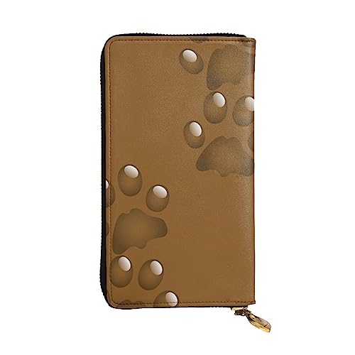 BONDIJ Pet Paw Prints Damen Geldbörsen PU Leder Langer Reißverschluss Kartenetui Mehrere Kartenfächer Clutch, Schwarz, Einheitsgröße, Schwarz , Einheitsgröße von BONDIJ