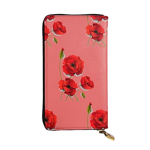 BONDIJ Poppy Flowers Damen Geldbörsen PU Leder Lange Reißverschluss Kartenetui Mehrere Kartenfächer Clutch, Schwarz , Einheitsgröße von BONDIJ