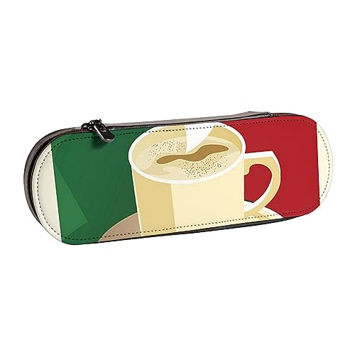 BONDIJ Press TV News Bedruckte Leder Bleistift Beutel, Große Kapazität Stift Taschen Nette Bleistift Fall Kosmetik Organizer Tasche mit Reißverschluss, Italienische Flagge Kaffee, Einheitsgröße, von BONDIJ