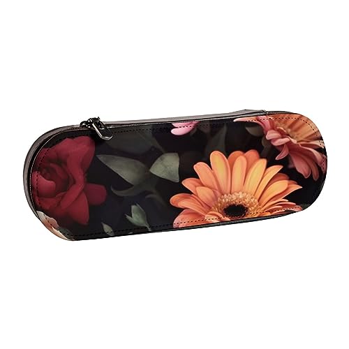 BONDIJ Rosa Blumen und Schmetterling gedruckt Leder Bleistift Pouch, Große Kapazität Stift Taschen Niedlich Bleistift Fall Kosmetik Organizer Tasche mit Reißverschluss, blumen, Einheitsgröße, von BONDIJ