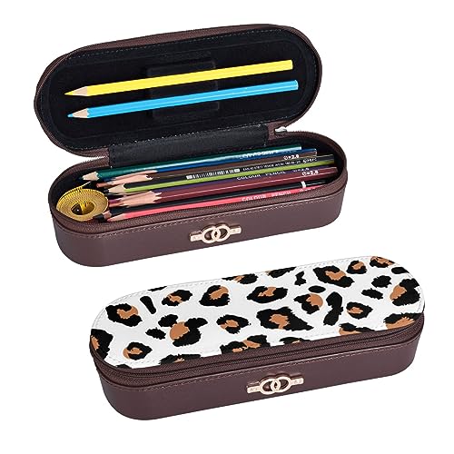 BONDIJ Rosa Glitzer gedruckt Leder Bleistift Pouch, große Kapazität Stift Taschen niedlich Bleistift Fall Kosmetik Organizer Tasche mit Reißverschluss, leopard, Einheitsgröße von BONDIJ