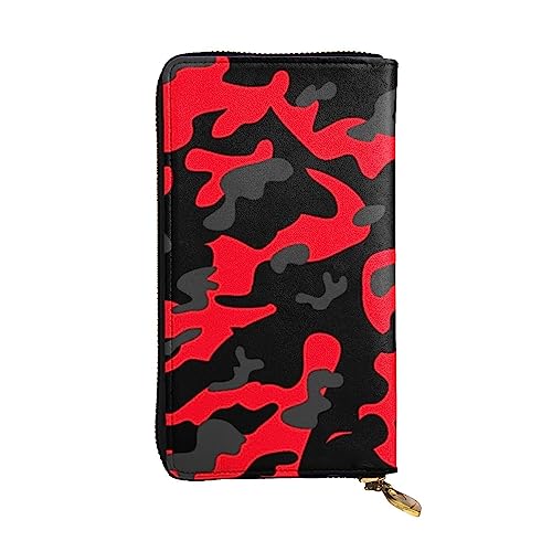 BONDIJ Rote Camo Frauen Brieftaschen PU Leder Lange Reißverschluss Kartenetui Mehrere Kartenfächer Clutch, Schwarz, Einheitsgröße, Schwarz , Einheitsgröße von BONDIJ