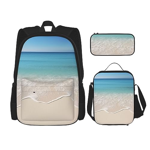 BONDIJ Rucksack mit Bootskarte für die Schule, mit Lunchbox, Federmäppchen, wasserabweisend, Büchertasche für Jungen, Mädchen, Lehrer, Geschenke, Beach Clear Sea Sand, Einheitsgröße, Daypack Rucksäcke von BONDIJ