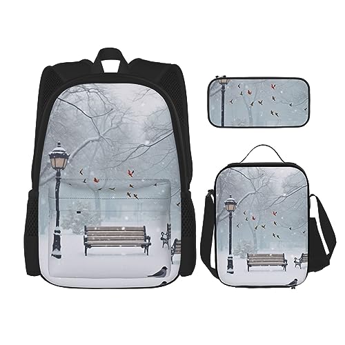 BONDIJ Rucksack mit Bootskarte für die Schule, mit Lunchbox, Federmäppchen, wasserabweisend, Büchertasche für Jungen, Mädchen, Lehrer, Geschenke, Vögel im Park, Einheitsgröße, Daypack Rucksäcke von BONDIJ