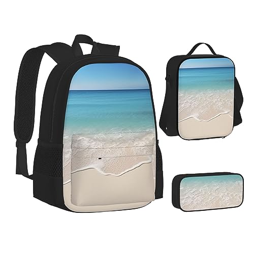 BONDIJ Rucksack mit Bootskarte für die Schule, mit Lunchbox, Federmäppchen, wasserabweisende Tasche für Jungen und Mädchen, Lehrergeschenke, Beach Clear Sea Sand, Einheitsgröße von BONDIJ