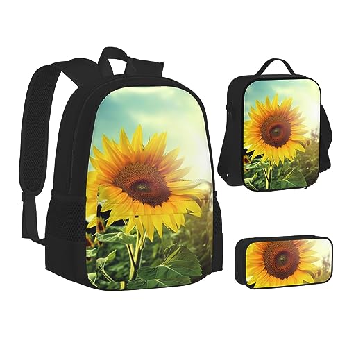 BONDIJ Rucksack mit Bootskarte für die Schule, mit Lunchbox, Federmäppchen, wasserabweisende Tasche für Jungen und Mädchen, Lehrergeschenke, Wunderschöne Sonnenblume, Einheitsgröße von BONDIJ