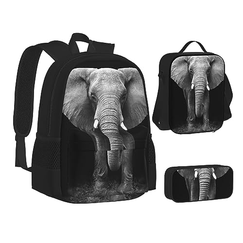 BONDIJ Rucksack mit Elefantenlandschaft für die Schule, mit Lunchbox, Federmäppchen, wasserabweisende Tasche für Jungen und Mädchen, Lehrergeschenke, Elefantenmuster, Einheitsgröße von BONDIJ