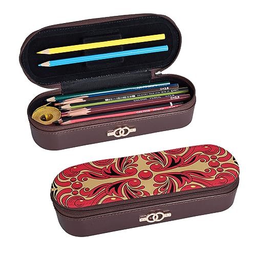 BONDIJ Russische Kunst Muster gedruckt Leder Bleistift Beutel, große Kapazität Stift Taschen niedlichen Bleistift Fall Kosmetik Organizer Tasche mit Reißverschluss, Russische Kunst Muster, von BONDIJ