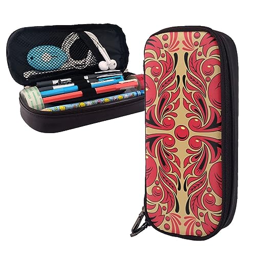 BONDIJ Russische Kunst Muster gedruckt Leder Bleistift Beutel, große Kapazität Stift Taschen niedlichen Bleistift Fall Kosmetik Organizer Tasche mit Reißverschluss, Russische Kunst Muster, von BONDIJ