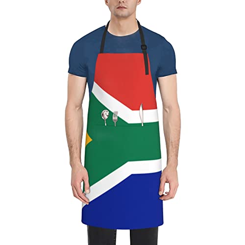 BONDIJ Schürze mit Südafrika-Flagge mit Taschen, wasserdicht, verstellbar, Kochschürze, Latzschürze, Damen und Herren, Schwarz, Einheitsgröße, Schwarz, EinheitsgröÃŸe von BONDIJ