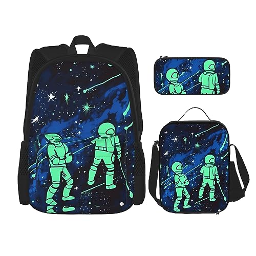 BONDIJ Schulrucksäcke mit goldfarbenen weißen Schmetterlingen, mit Lunchbox, Federmäppchen, wasserabweisend, Büchertasche für Jungen, Mädchen, Lehrer, Geschenke, Glow in the dark, Einheitsgröße, von BONDIJ