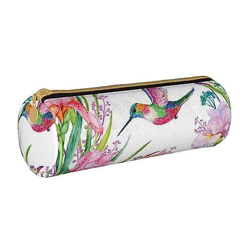 BONDIJ Sea Turtle Printed Frauen Leder Bleistift Beutel, Große Kapazität Bleistift Fall Stift Tasche Mit Reißverschluss Für Büro, Garten mit Vögeln und Blumen, Einheitsgröße von BONDIJ