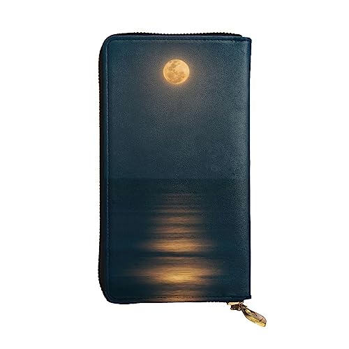 BONDIJ Sea Under The Moon Damen Geldbörsen PU Leder Lange Reißverschluss Kartenetui Mehrere Kartenfächer Clutch, Schwarz , Einheitsgröße von BONDIJ