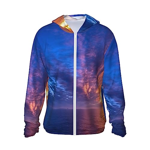 BONDIJ Sea and Sunset Unisex Sonnenschutz Hoodie Leicht Trocken Langarm LSF Wandern Shirt Outdoor, Schwarz , 56 von BONDIJ