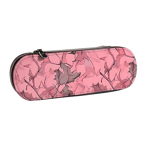 BONDIJ Shining Overlook Bedrucktes Leder Federmäppchen Große Kapazität Stifttaschen Niedlich Bleistift Fall Kosmetik Organizer Tasche mit Reißverschluss, Pink Leaves Camo, Einheitsgröße, Münzbeutel von BONDIJ