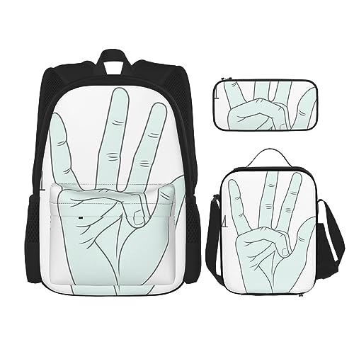 BONDIJ Softball-Rucksäcke für die Schule, mit Lunchbox, Federmäppchen, wasserabweisend, Büchertasche für Jungen, Mädchen, Lehrer, Geschenke, Gebärdensprache Alphabet, Einheitsgröße, Tagesrucksack von BONDIJ