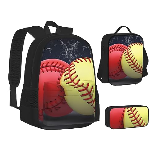 BONDIJ Softball-Rucksäcke für die Schule mit Lunchbox, Federmäppchen, wasserabweisende Tasche für Jungen und Mädchen, Lehrergeschenke, Softball, Einheitsgröße von BONDIJ