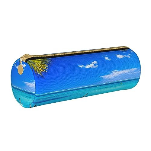 BONDIJ Sommer Hawaiian Gedruckt Frauen Leder Bleistift Beutel, Große Kapazität Bleistift Fall Stift Tasche Mit Reißverschluss Für Büro, Tropical Sunny Beach, Einheitsgröße von BONDIJ