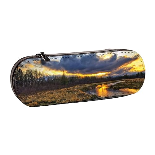 BONDIJ Sunset Nature Hintergrund Bedruckte Leder Bleistift Beutel, Große Kapazität Stift Taschen Nette Bleistift Fall Kosmetik Organizer Tasche mit Reißverschluss, Sonnenuntergang Natur Hintergrund, von BONDIJ