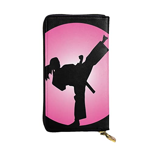 BONDIJ Taekwondo Design Frauen Geldbörsen PU Leder Lange Reißverschluss Kartenetui Mehrere Kartenfächer Clutch, Schwarz, Einheitsgröße, Schwarz , Einheitsgröße von BONDIJ