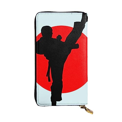 BONDIJ Taekwondo Design Frauen Geldbörsen PU Leder Lange Reißverschluss Kartenetui Mehrere Kartenfächer Clutch, Schwarz, Einheitsgröße, Schwarz , Einheitsgröße von BONDIJ